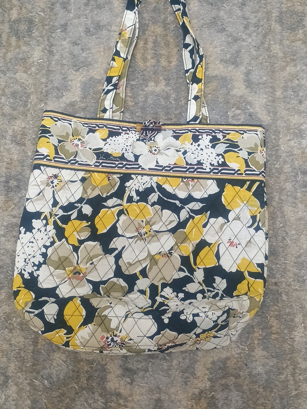 Vintage Vera Bradley Dogwood Print Small Floral Black and Yellow Tote